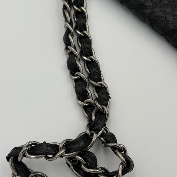 90s Chanel Classic Graphic Edge Black Flap Shoulder Bag