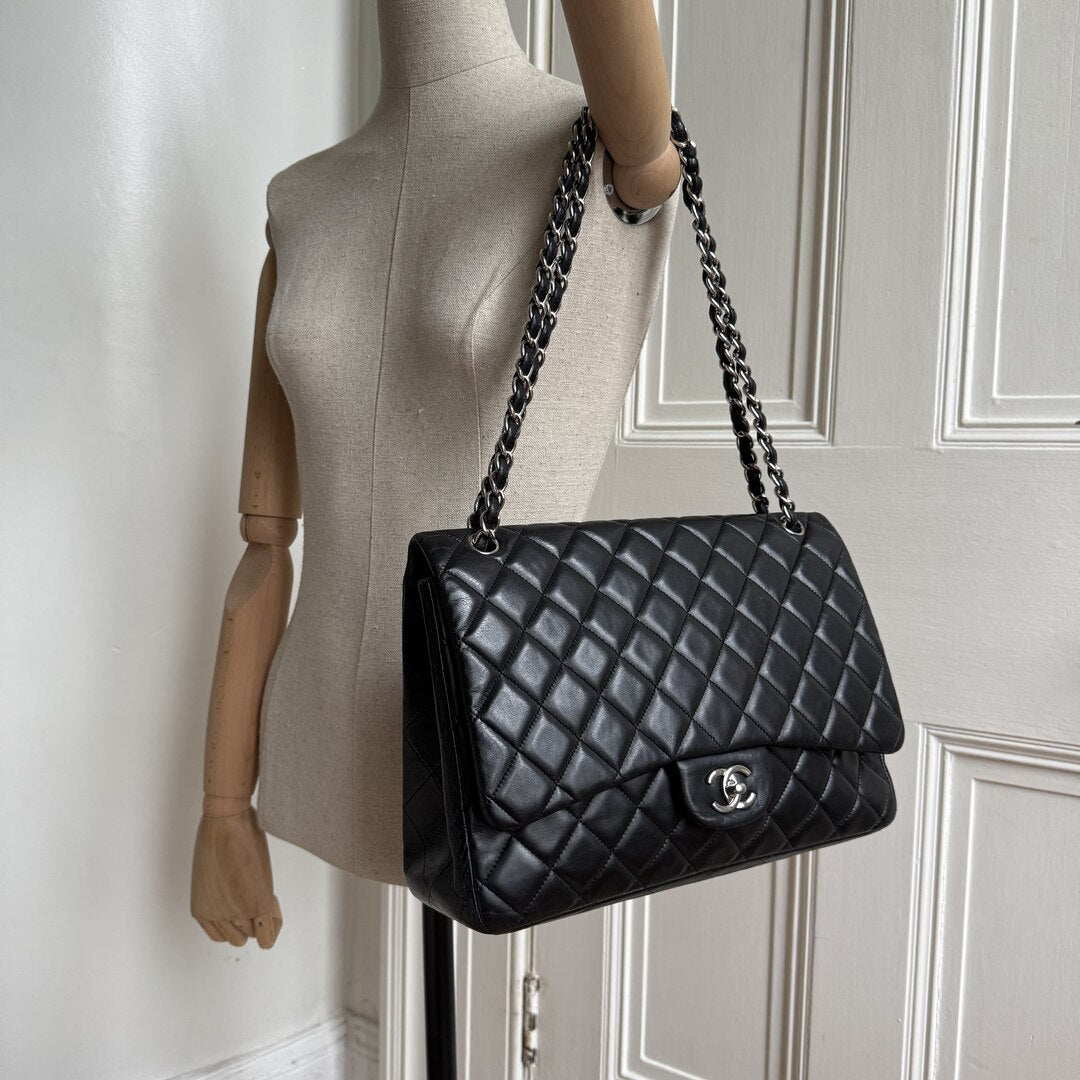 2010 Chanel CC Jumbo Classic Quilted Single Flap Black Shoulder Bag
