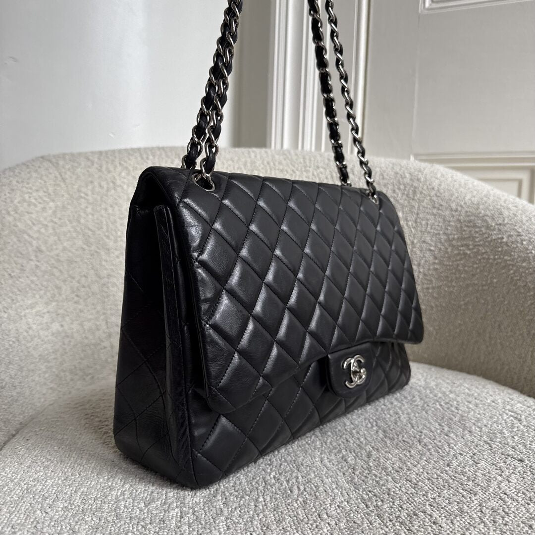 2010 Chanel CC Jumbo Classic Quilted Single Flap Black Shoulder Bag