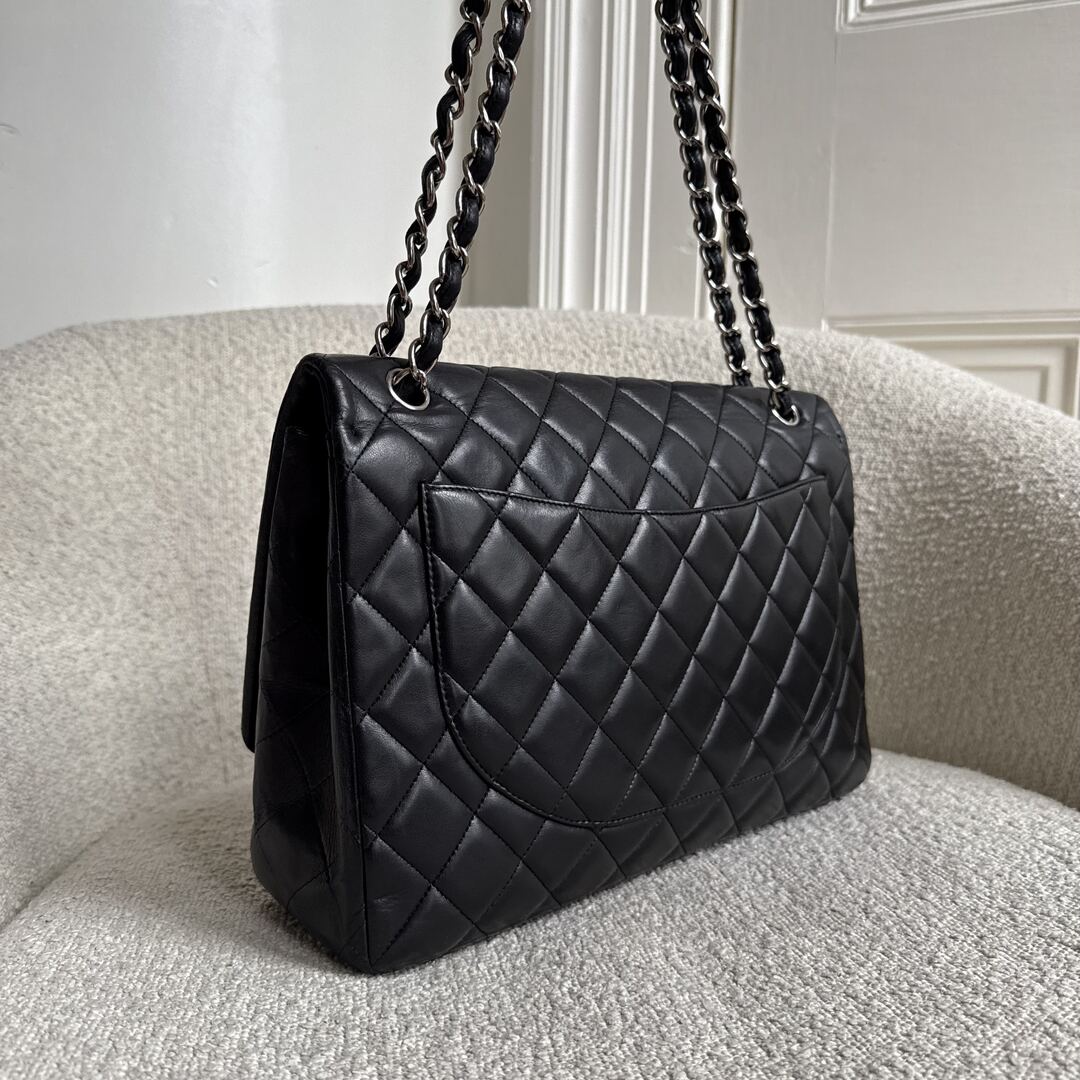 2010 Chanel CC Jumbo Classic Quilted Single Flap Black Shoulder Bag