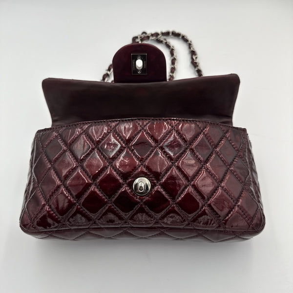 2008 Chanel East West Patent Leather Flap Bordeaux Shoulder Bag