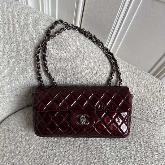 2008 Chanel East West Patent Leather Flap Bordeaux Shoulder Bag