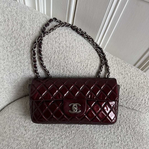 2008 Chanel East West Patent Leather Flap Bordeaux Shoulder Bag