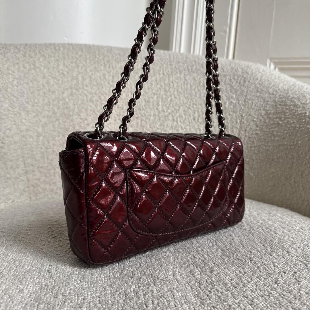 2008 Chanel East West Patent Leather Flap Bordeaux Shoulder Bag