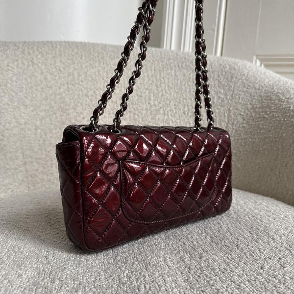 2008 Chanel East West Patent Leather Flap Bordeaux Shoulder Bag