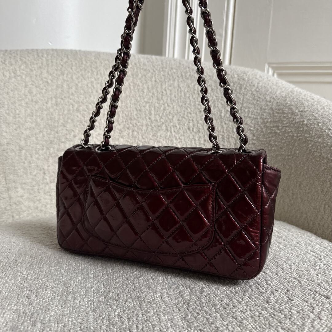 2008 Chanel East West Patent Leather Flap Bordeaux Shoulder Bag