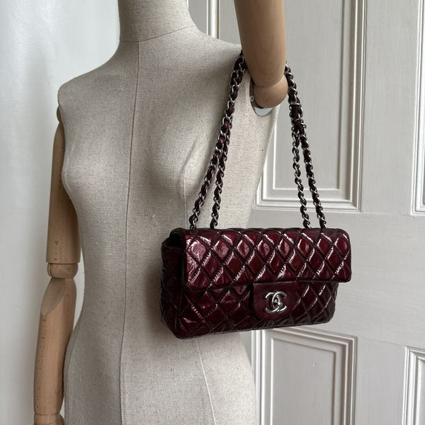 2008 Chanel East West Patent Leather Flap Bordeaux Shoulder Bag