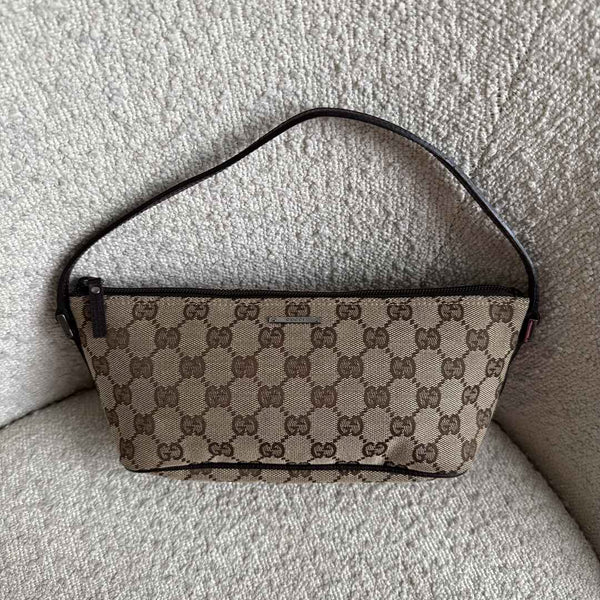 Gucci GG Monogram Brown Boat Pochette Handbag