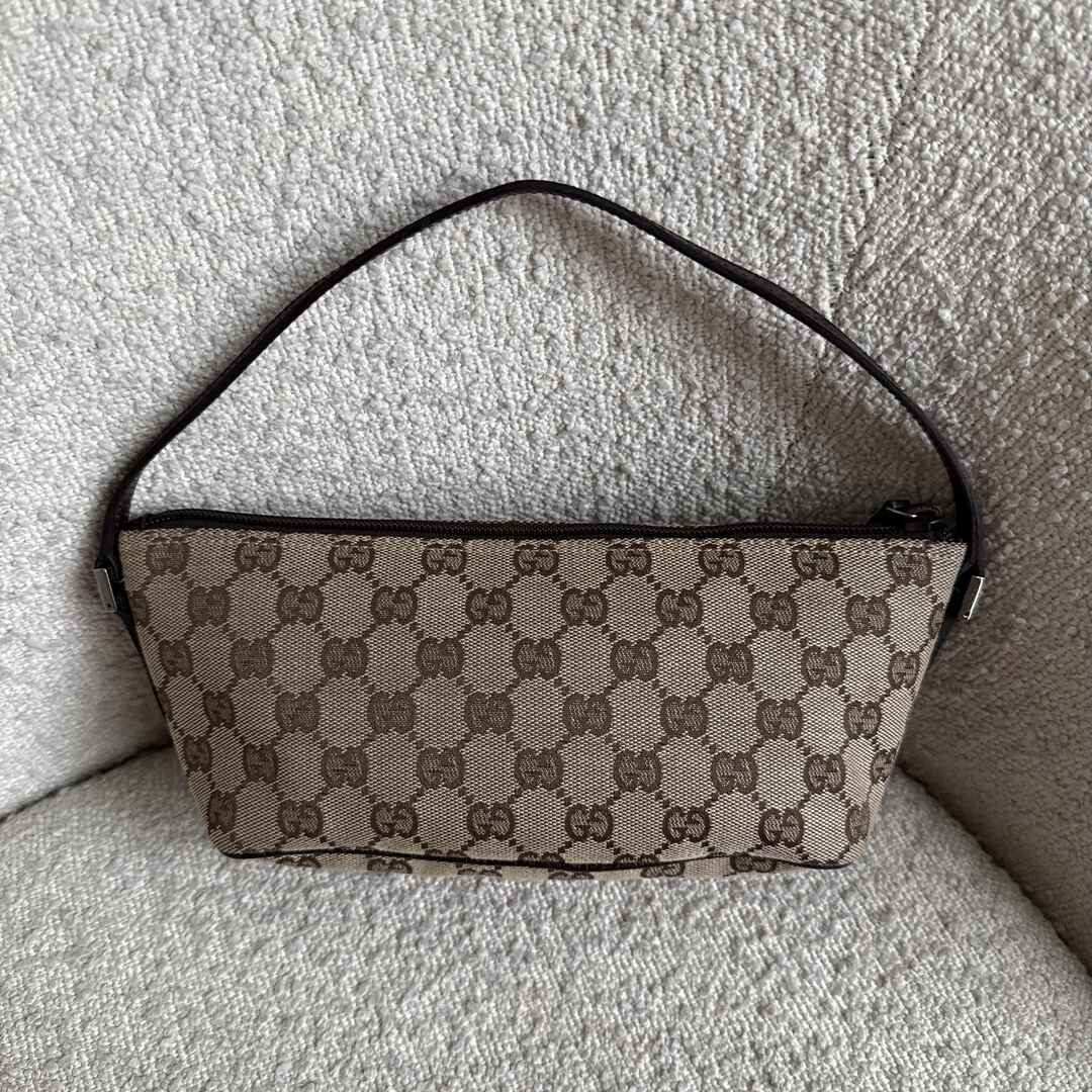 Gucci GG Monogram Brown Boat Pochette Handbag