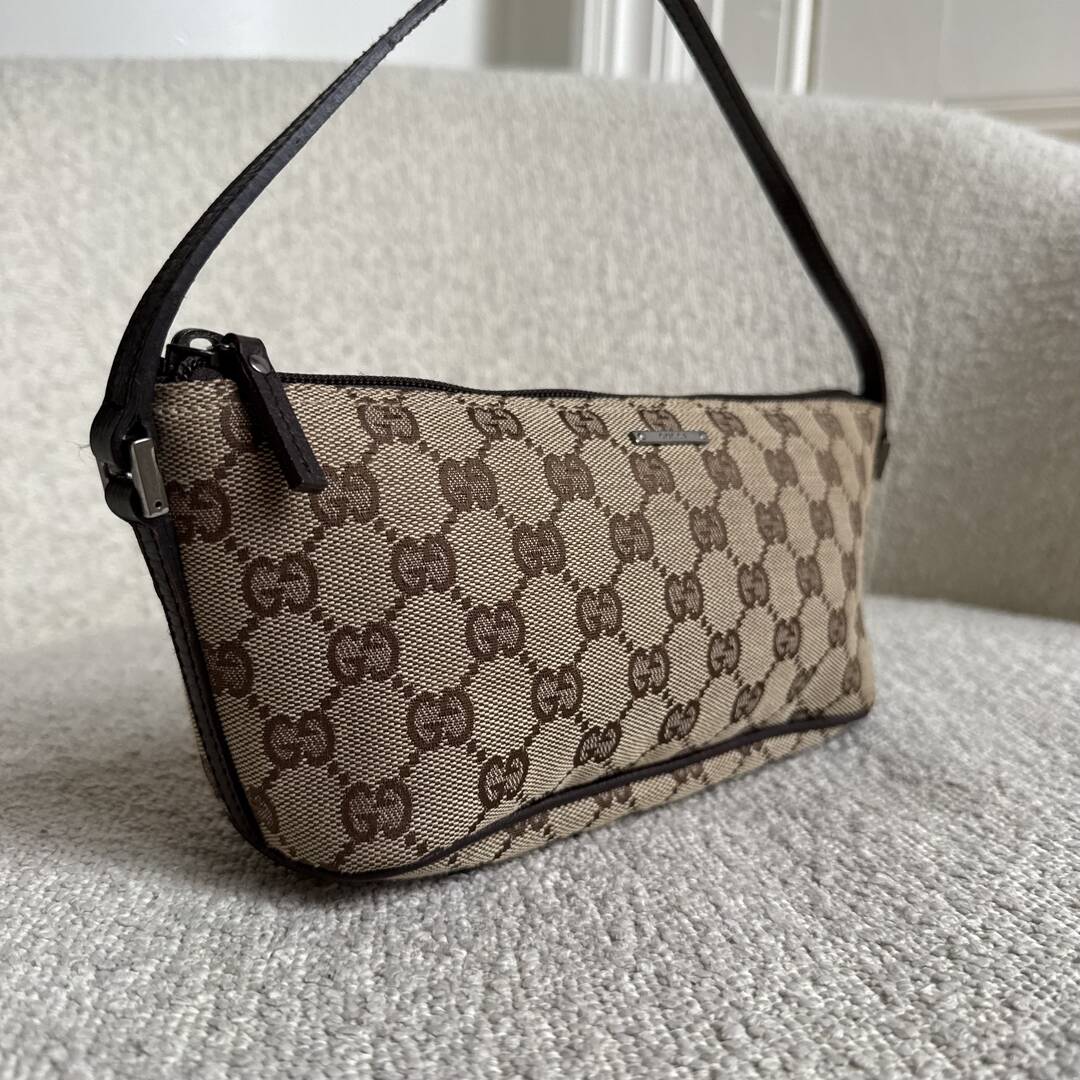 Gucci GG Monogram Brown Boat Pochette Handbag