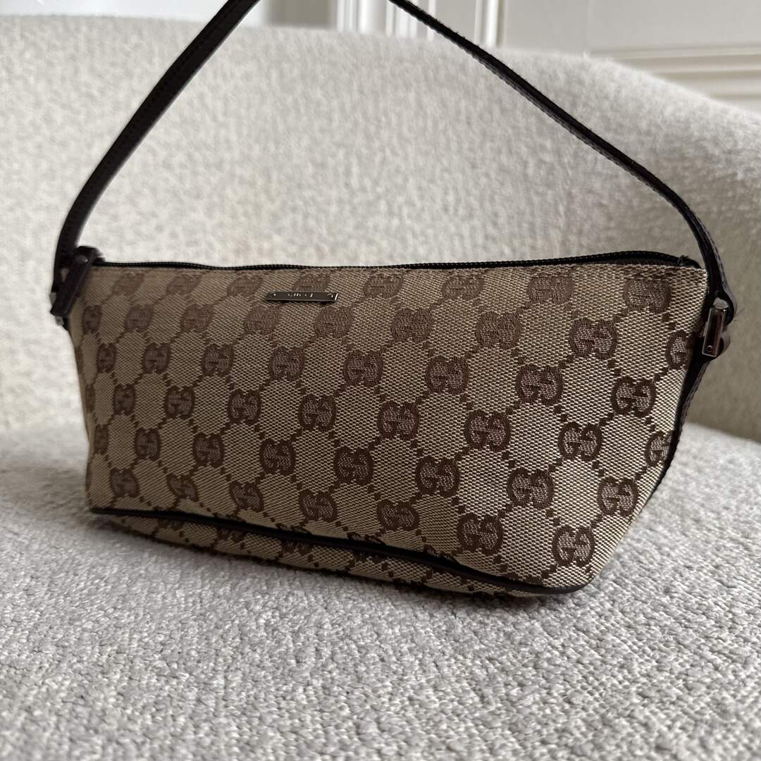 Gucci GG Monogram Brown Boat Pochette Handbag