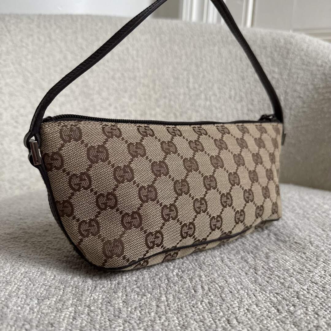 Gucci GG Monogram Brown Boat Pochette Handbag