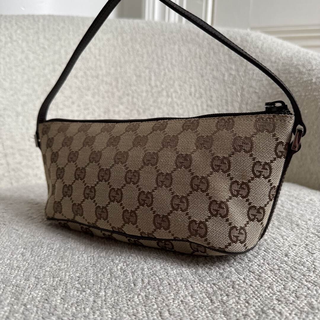 Gucci GG Monogram Brown Boat Pochette Handbag