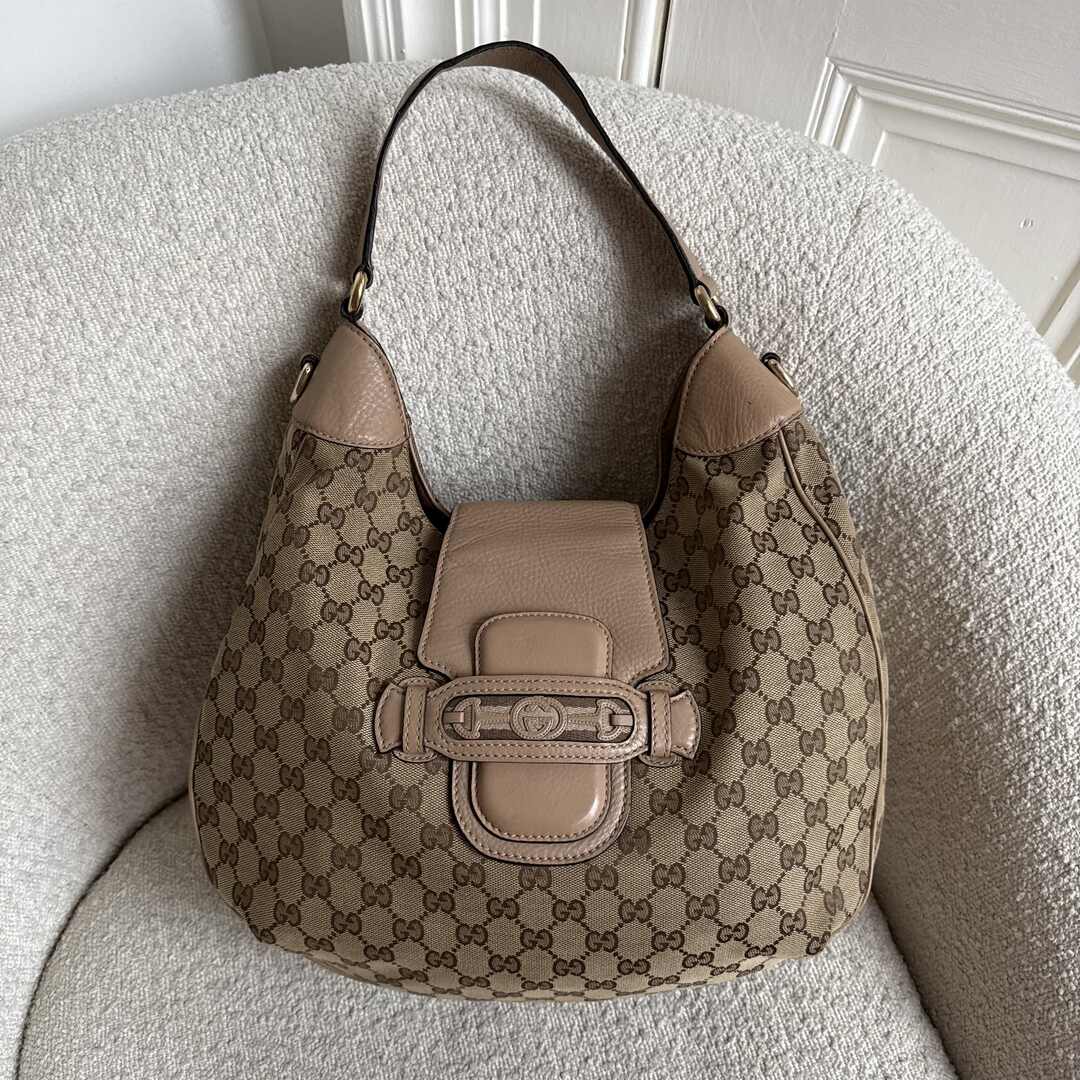 Gucci GG Canvas Dressage Hobo Nude Shoulder Bag