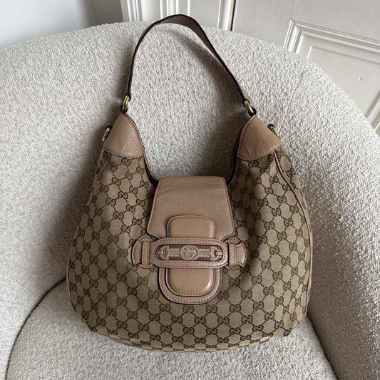 Gucci GG Canvas Dressage Hobo Nude Shoulder Bag