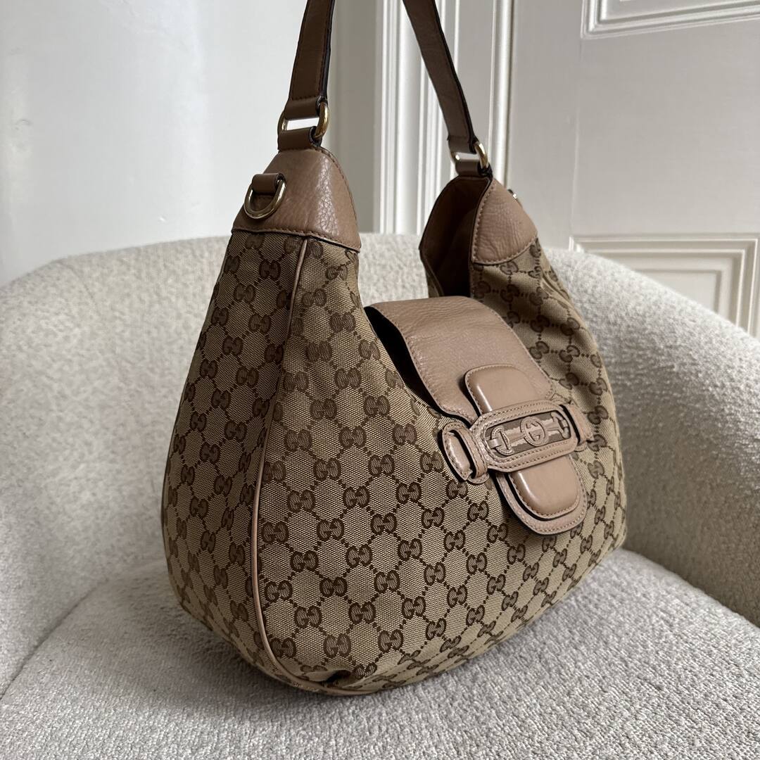 Gucci GG Canvas Dressage Hobo Nude Shoulder Bag