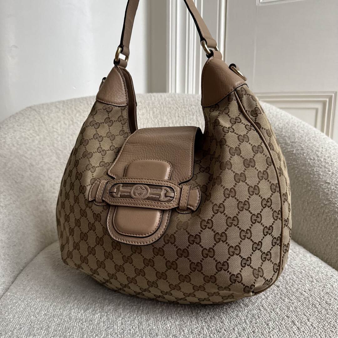 Gucci GG Canvas Dressage Hobo Nude Shoulder Bag
