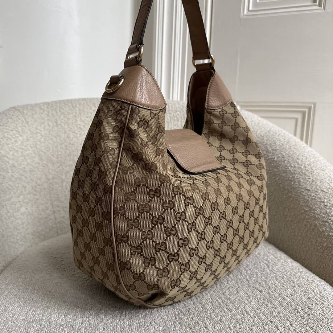 Gucci GG Canvas Dressage Hobo Nude Shoulder Bag