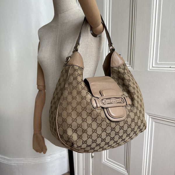 Gucci GG Canvas Dressage Hobo Nude Shoulder Bag