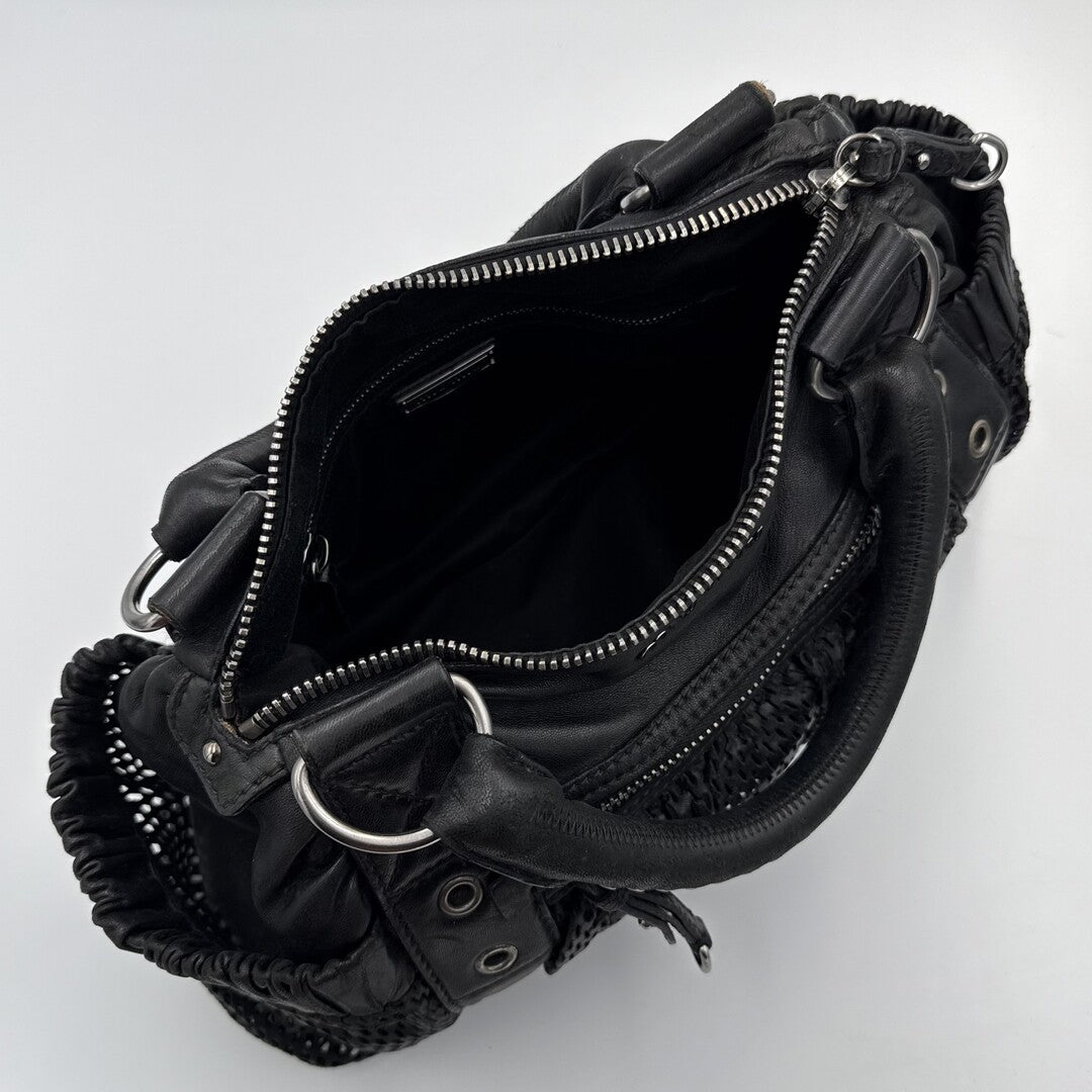 Miu Miu Perforated Black Leather Handbag