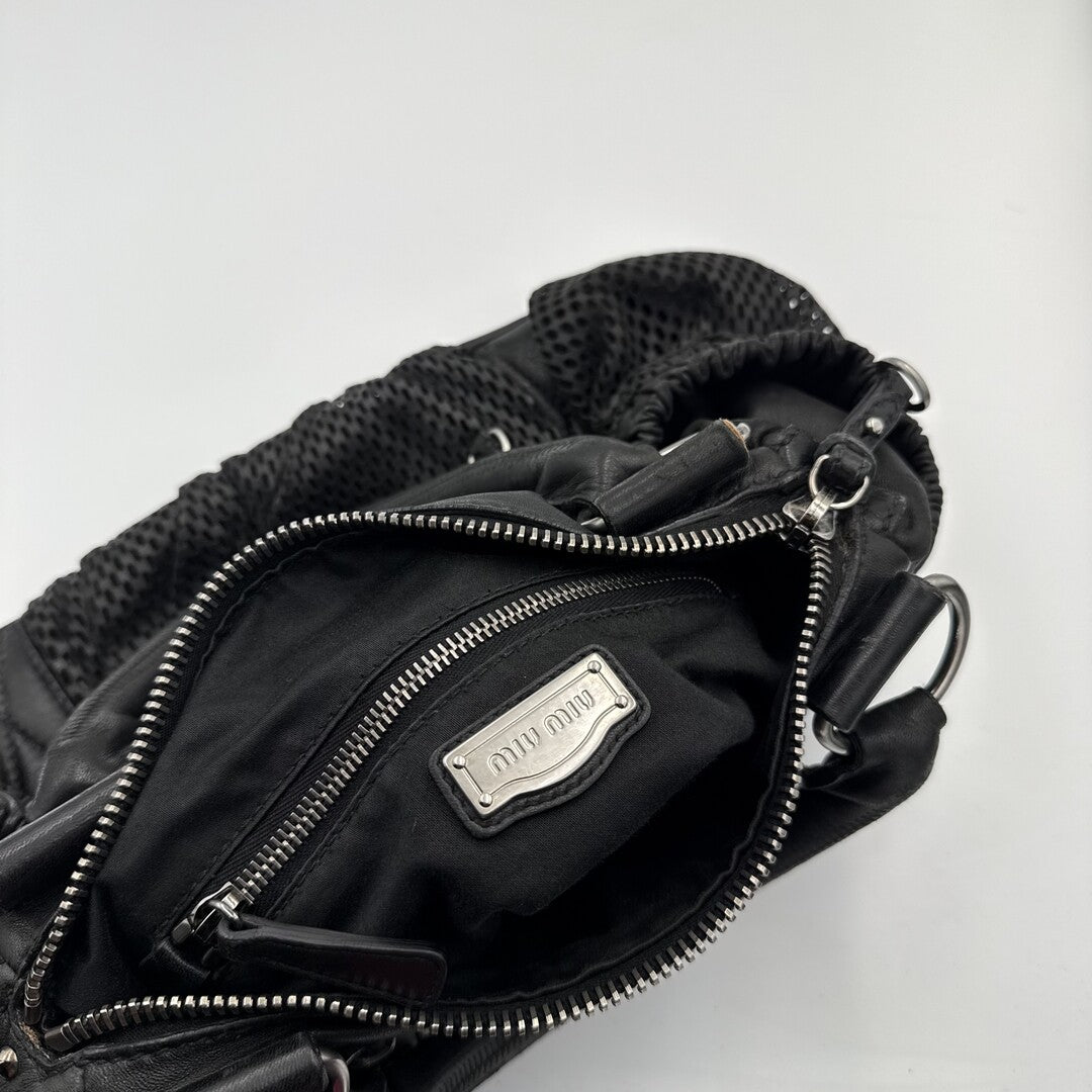 Miu Miu Perforated Black Leather Handbag