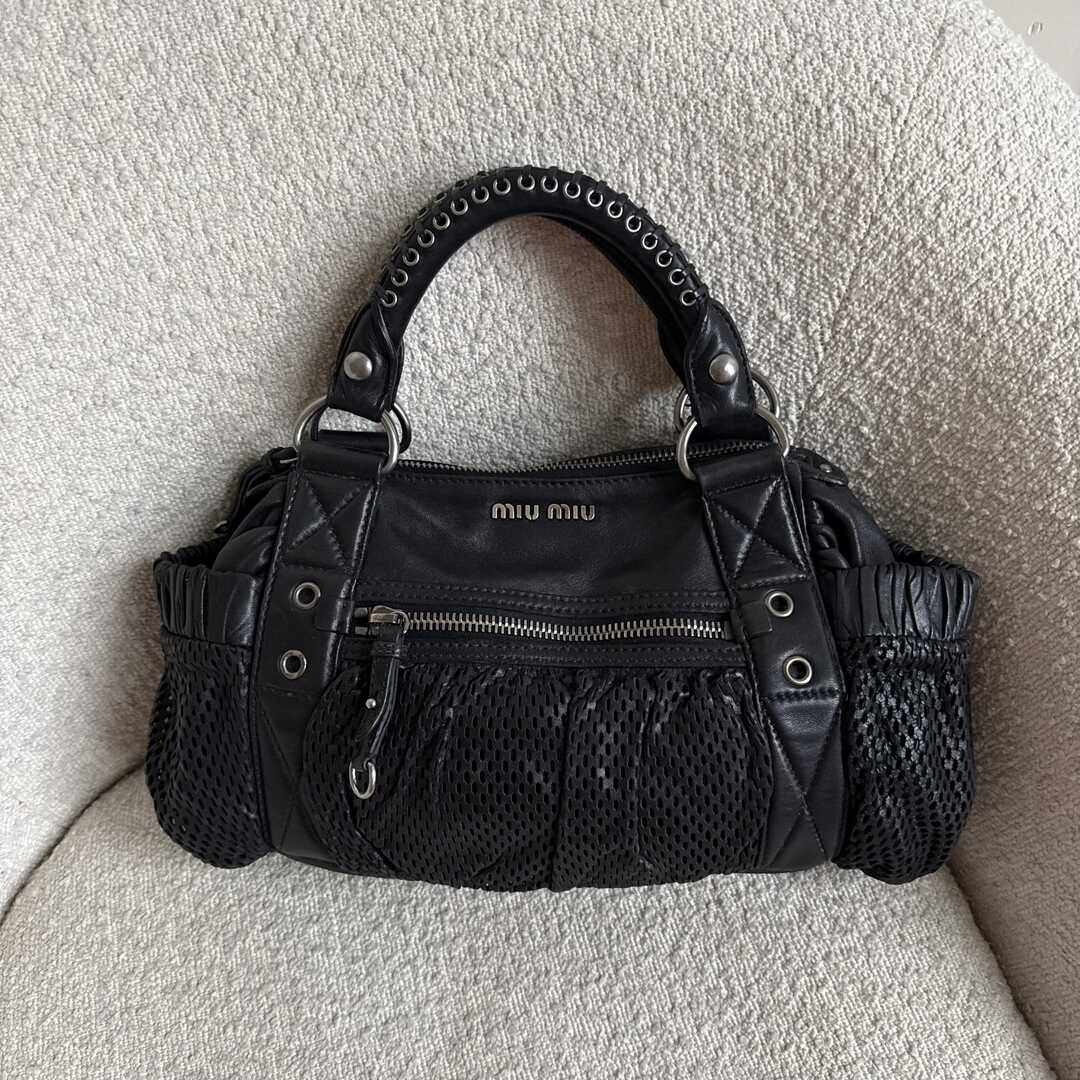 Miu Miu Perforated Black Leather Handbag