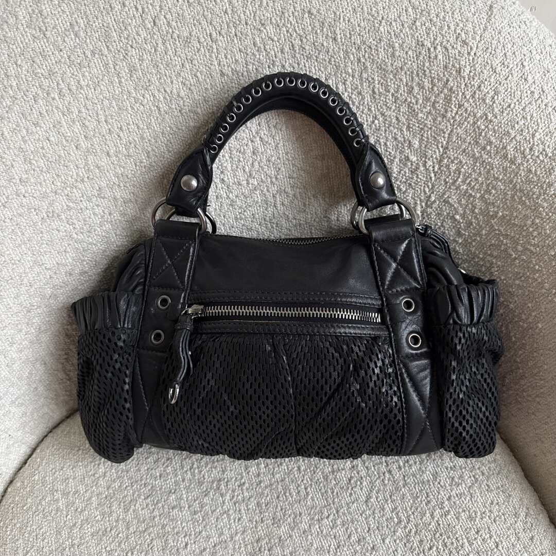 Miu Miu Perforated Black Leather Handbag
