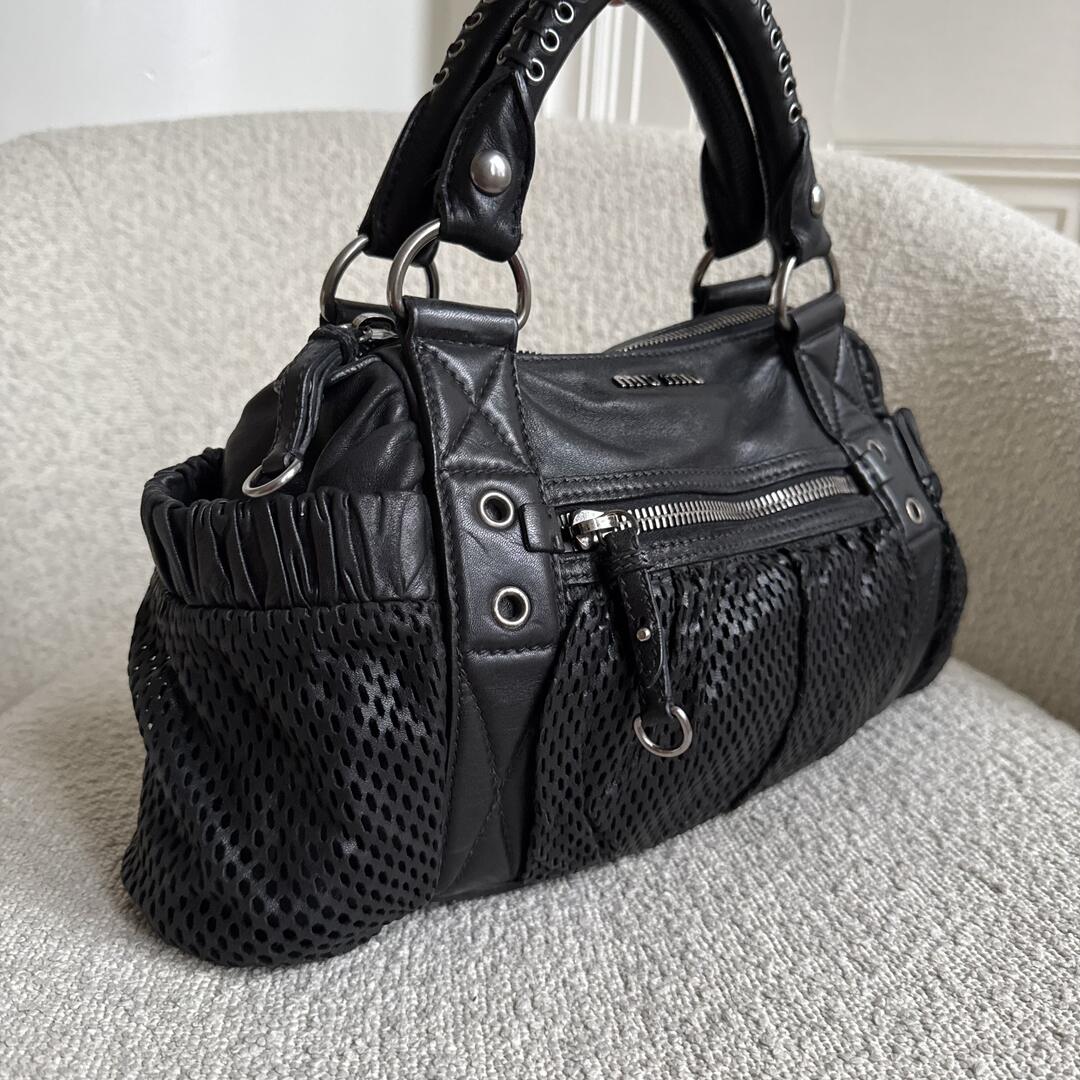 Miu Miu Perforated Black Leather Handbag