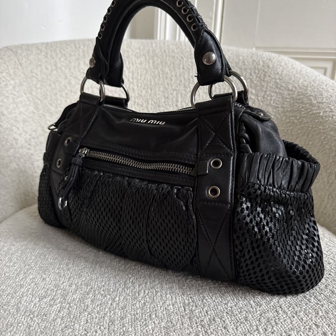 Miu Miu Perforated Black Leather Handbag