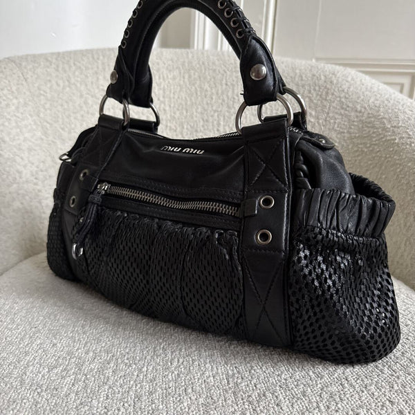 Miu Miu Perforated Black Leather Handbag