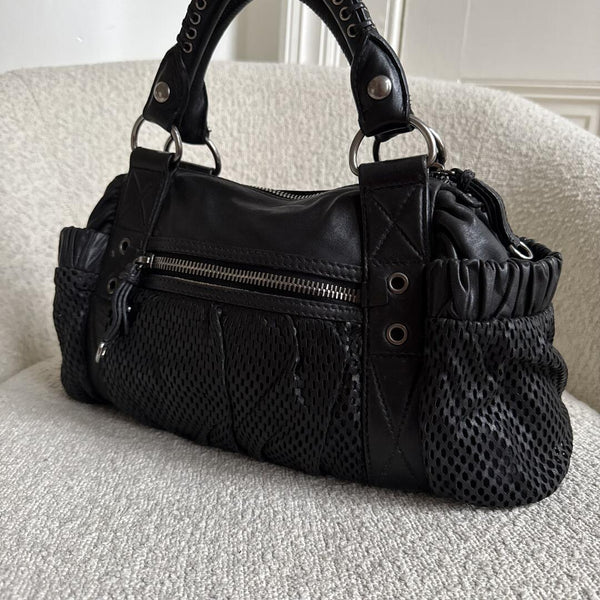 Miu Miu Perforated Black Leather Handbag