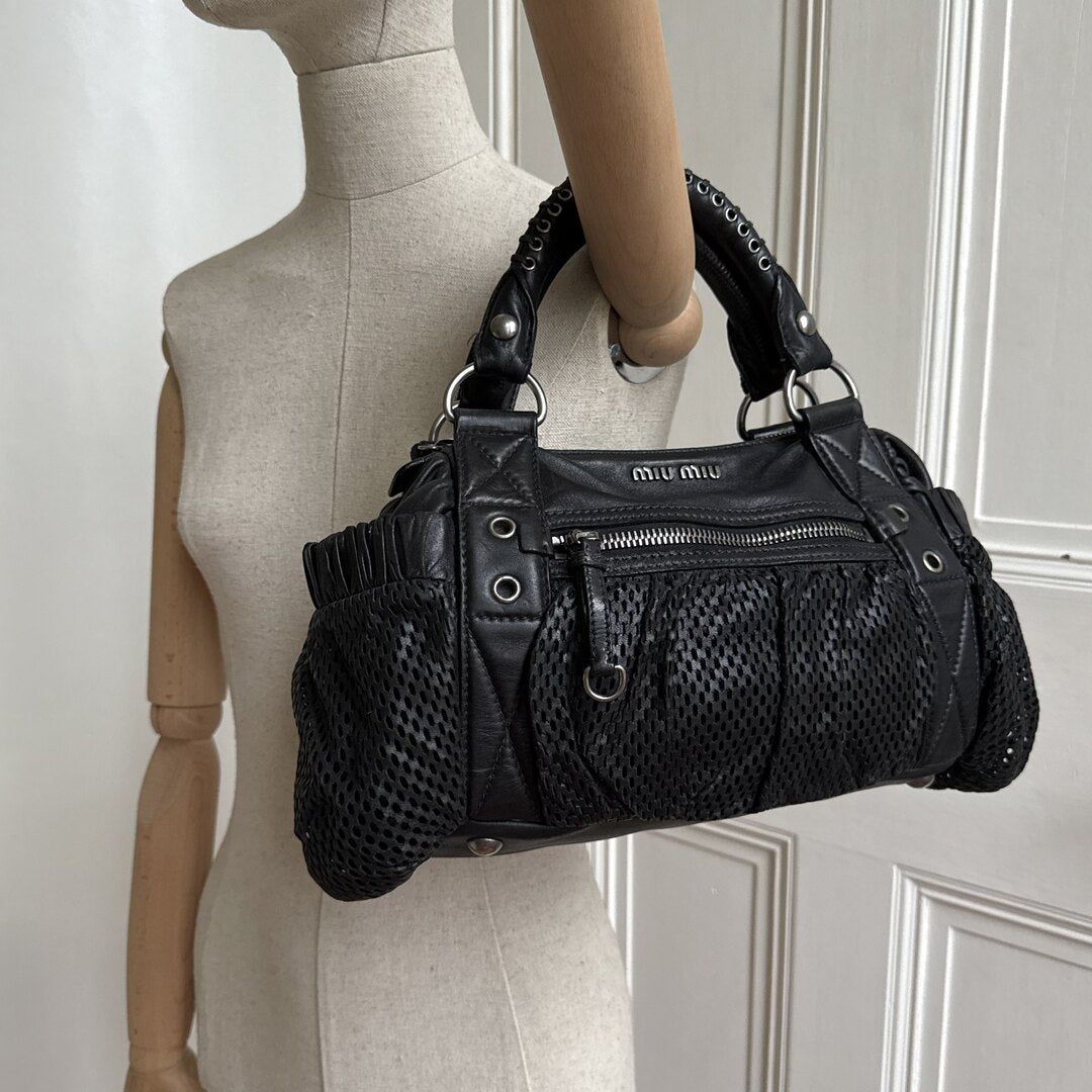 Miu Miu Perforated Black Leather Handbag