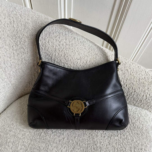 Gucci GG Reins Hobo Black Leather Shoulder Bag