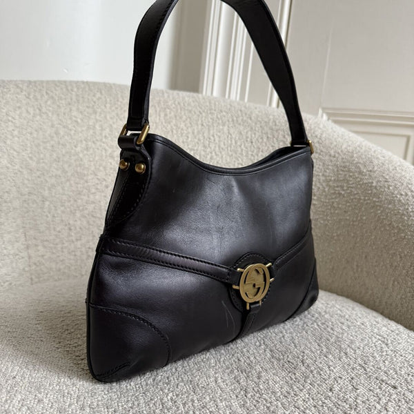 Gucci GG Reins Hobo Black Leather Shoulder Bag