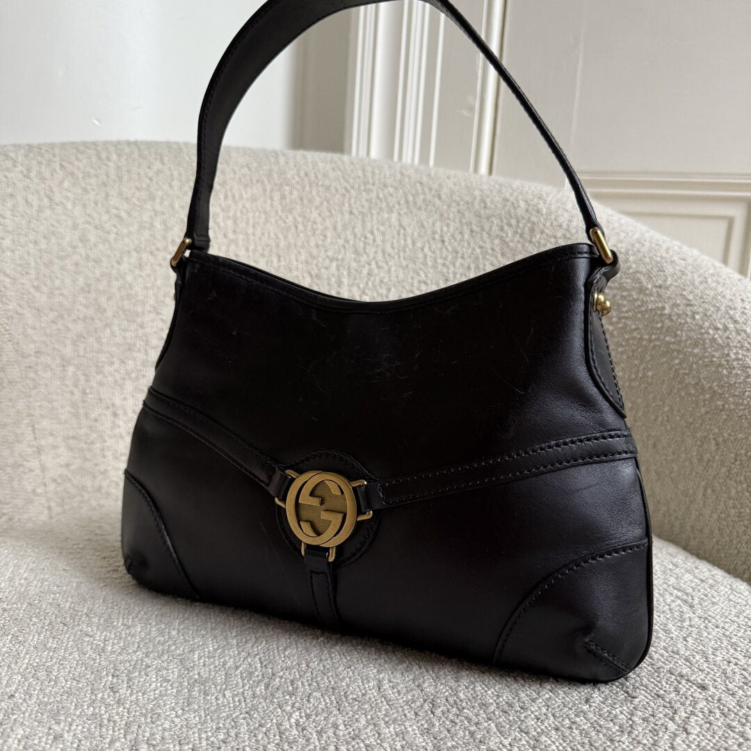 Gucci GG Reins Hobo Black Leather Shoulder Bag