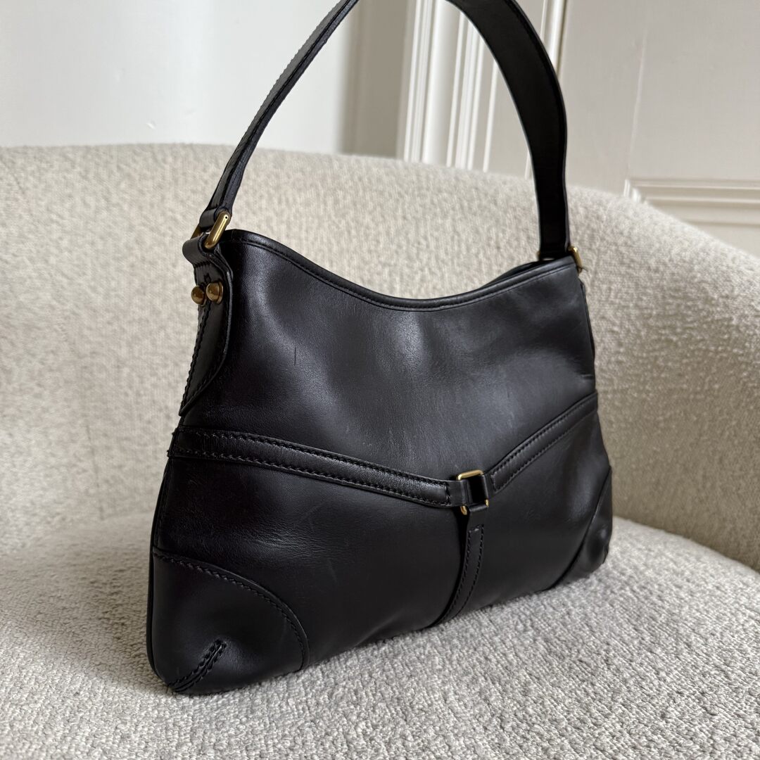 Gucci GG Reins Hobo Black Leather Shoulder Bag