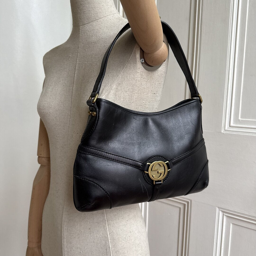 Gucci GG Reins Hobo Black Leather Shoulder Bag