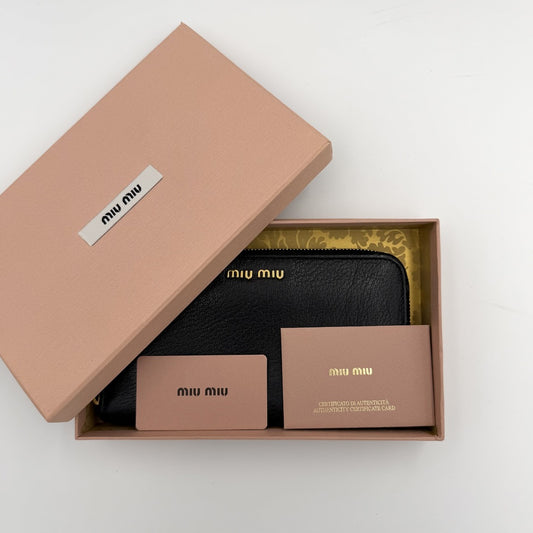 Miu Miu Leather Black Long Zip Wallet