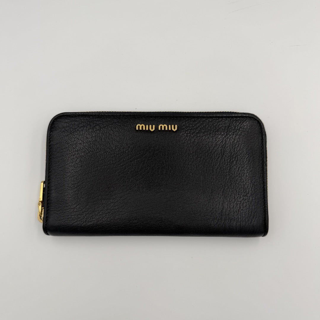 Miu Miu Leather Black Long Zip Wallet