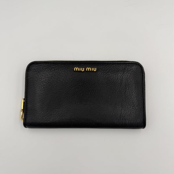 Miu Miu Leather Black Long Zip Wallet
