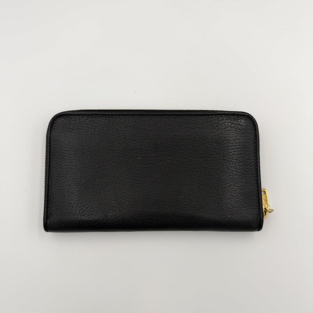 Miu Miu Leather Black Long Zip Wallet