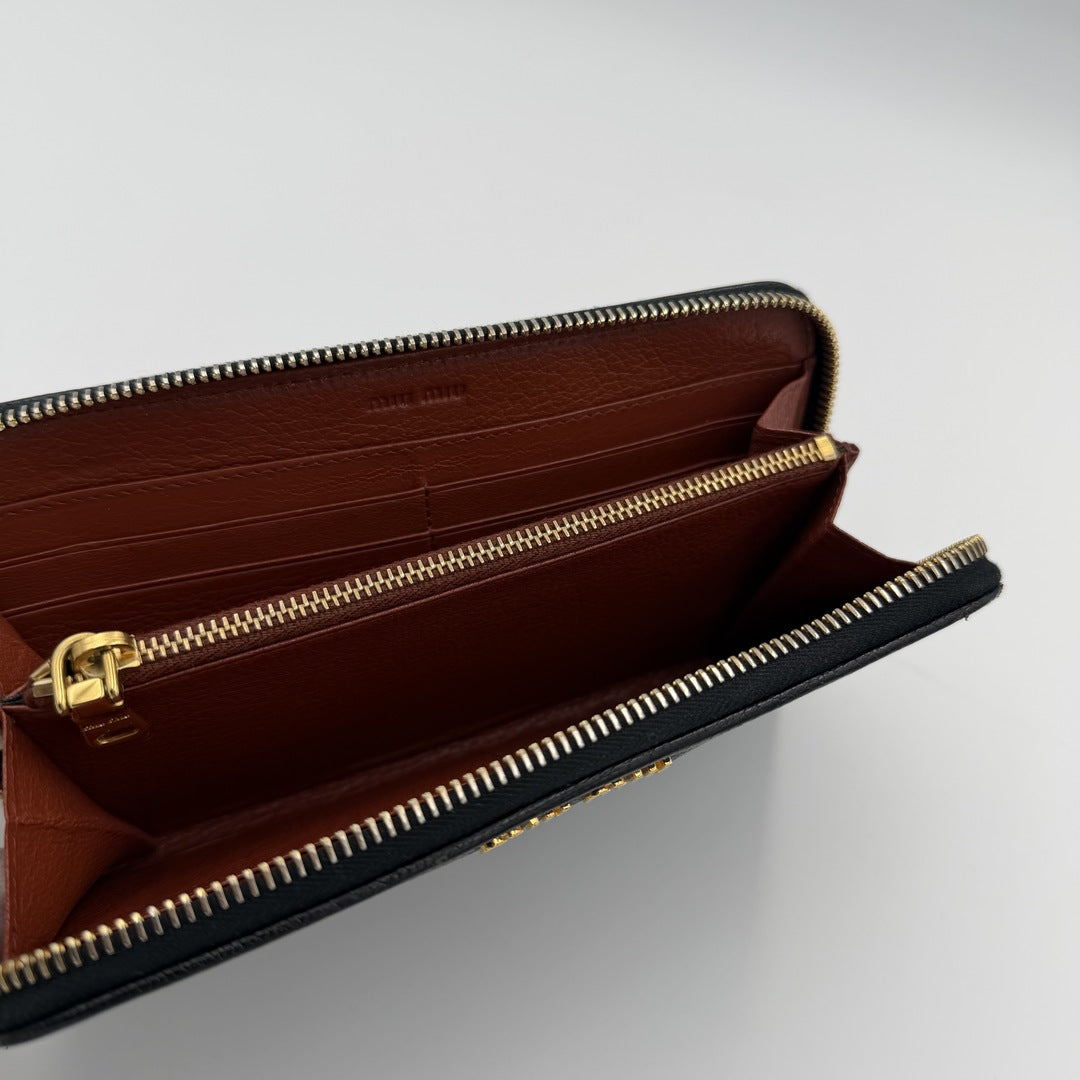 Miu Miu Leather Black Long Zip Wallet