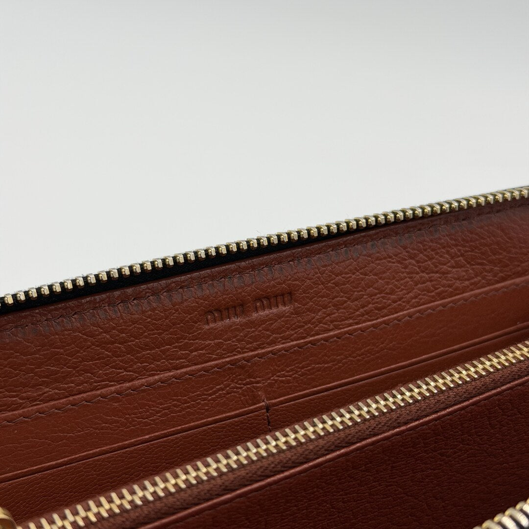 Miu Miu Leather Black Long Zip Wallet