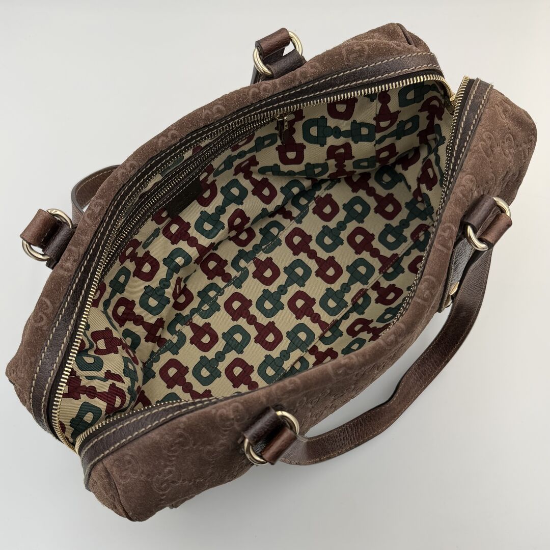 Rare Gucci GG Suede Charmy Boston Brown Shoulder Bag