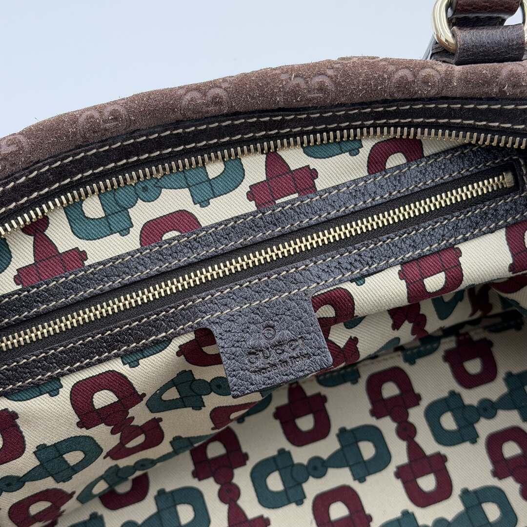 Rare Gucci GG Suede Charmy Boston Brown Shoulder Bag