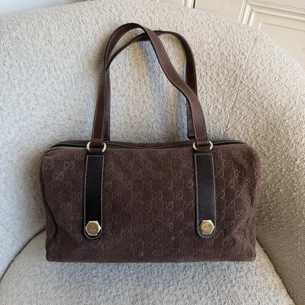Rare Gucci GG Suede Charmy Boston Brown Shoulder Bag