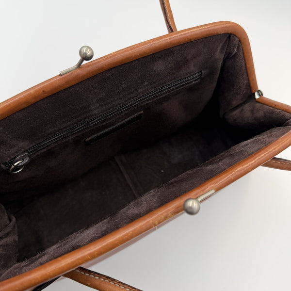 Archive Miu Miu Kiss-Lock Brown Leather Shoulder Bag