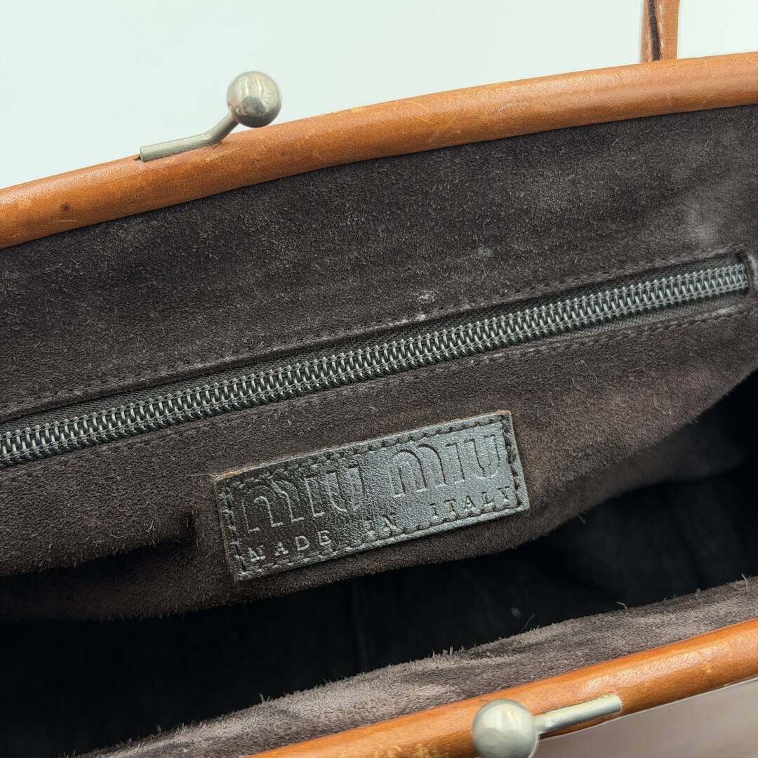 Archive Miu Miu Kiss-Lock Brown Leather Shoulder Bag