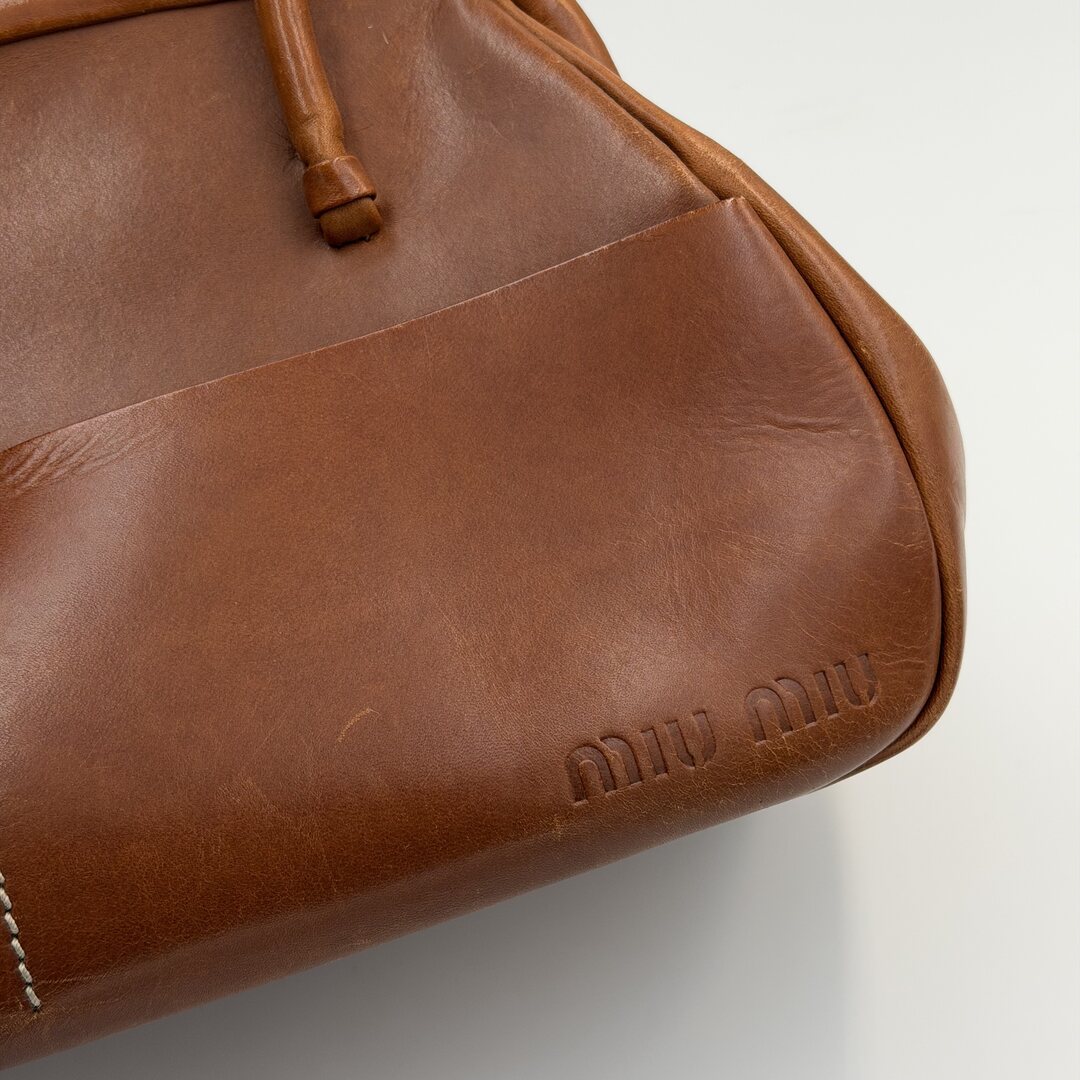Archive Miu Miu Kiss-Lock Brown Leather Shoulder Bag