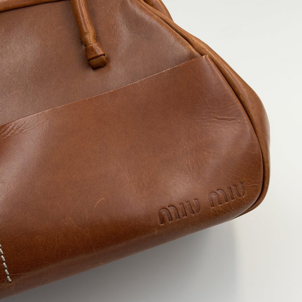Archive Miu Miu Kiss-Lock Brown Leather Shoulder Bag